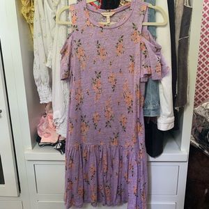 Rebecca Taylor Linen Cold Shoulder Floral Dress
